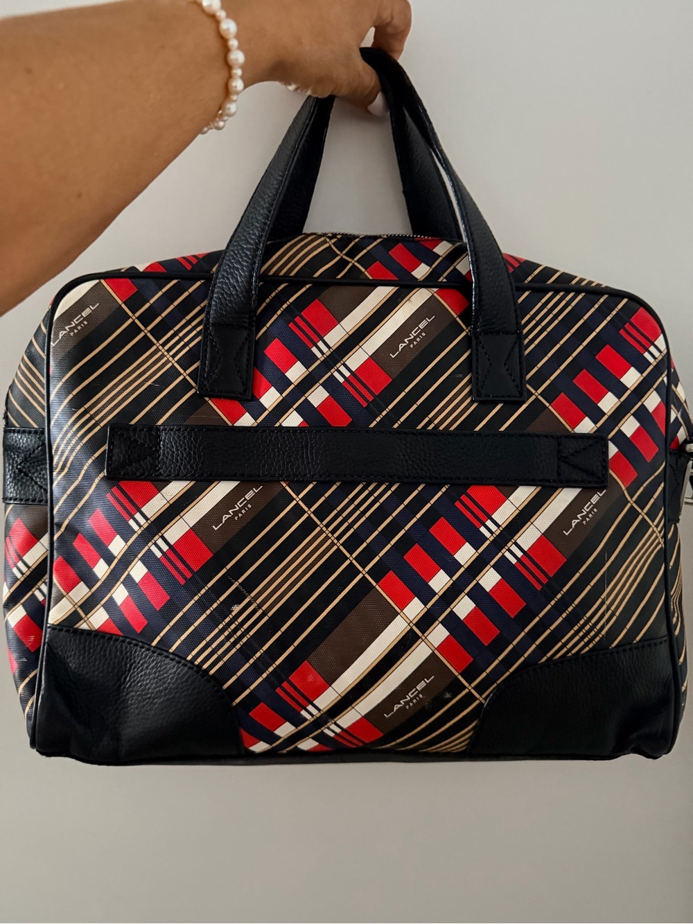 Lancel Black & Red Plaid Laptop Bag